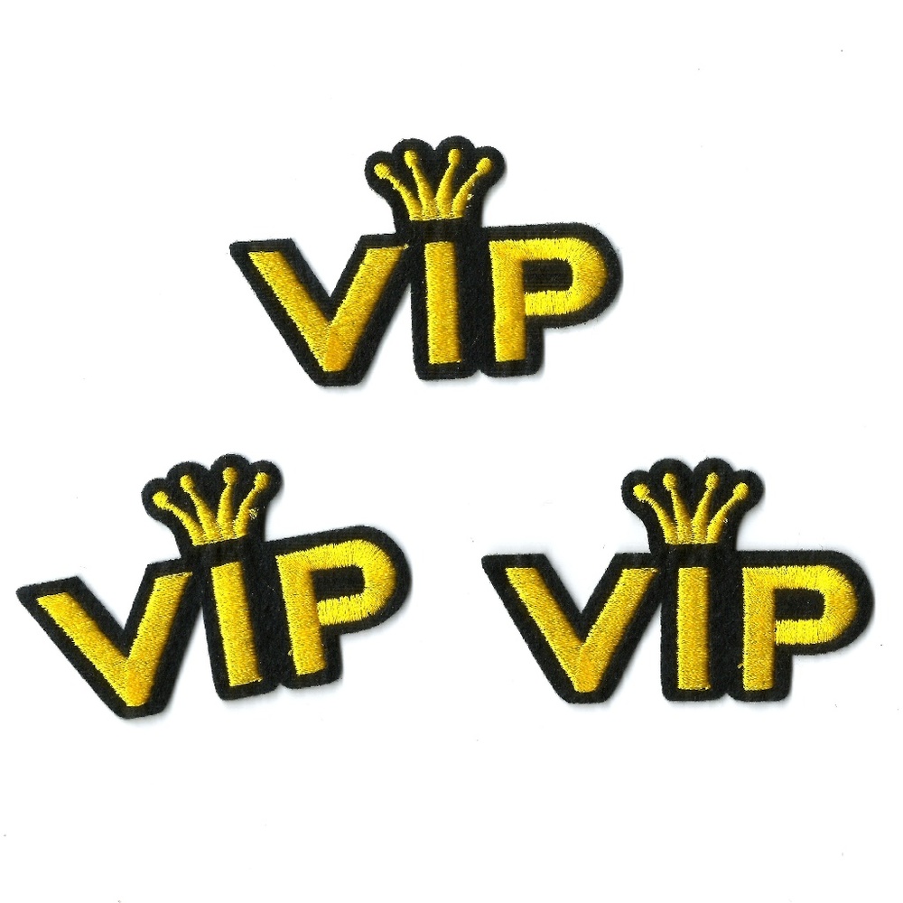 LNEW GOLD CROWN V.I.P. PATCHES IRON ON EMBROIDERED